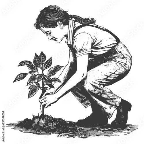 A Woman Planting a Sapling in the Ground