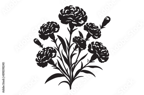 line art of a carnation flowers set silhouette pattern - Generative AI