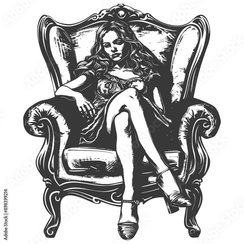 Woman Sitting in a Large Ornate Chair