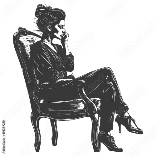 Woman Sitting in a Chair with Her Chin in Her Hand