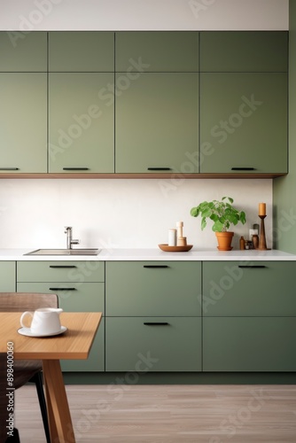 Interior of modern kitchen. Green color. © Voilla