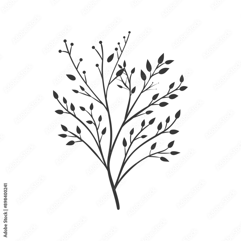 Simple Silhouette of a Branch with Leaves and Berries Simple Silhouette of a Branch with Leaves and Berries