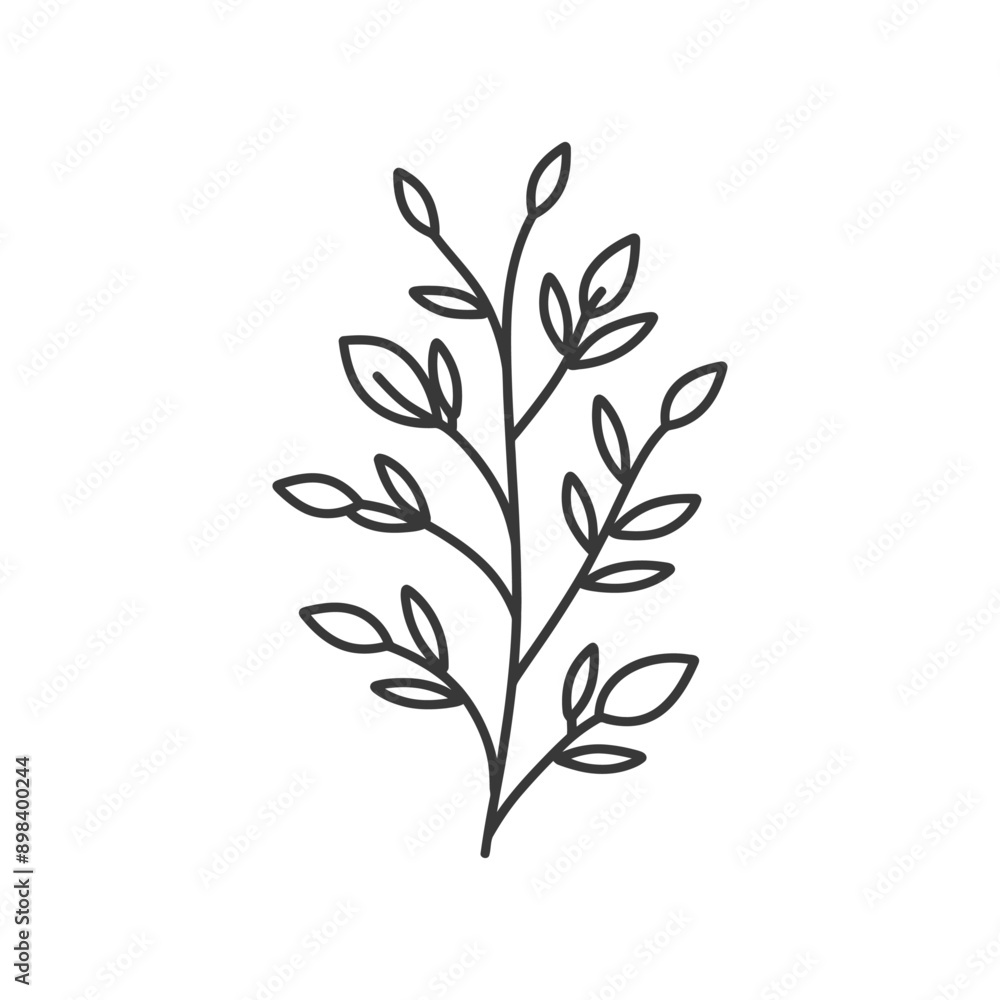 Fototapeta premium Black and White Line Drawing of a Branch with Leaves