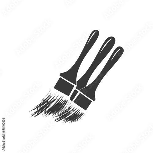 Three Paintbrushes In A Row With Paint Stroke