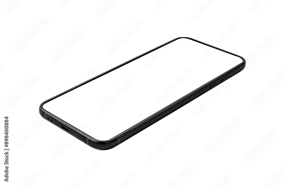 black smartphone with rounded corners lying on its side with the screen facing up, transparent image black smartphone with rounded corners lying on its side with the screen facing up, transparent image