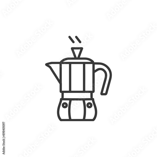 Line art illustration of a moka pot with steam coming from the spout
