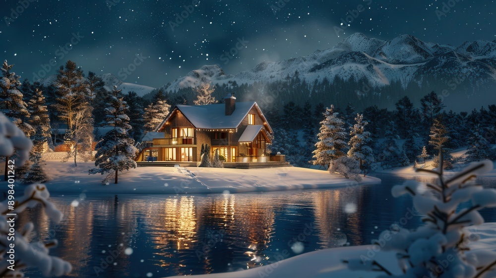 Vacation house with winter scenic view by lake Vacation house with winter scenic view by lake