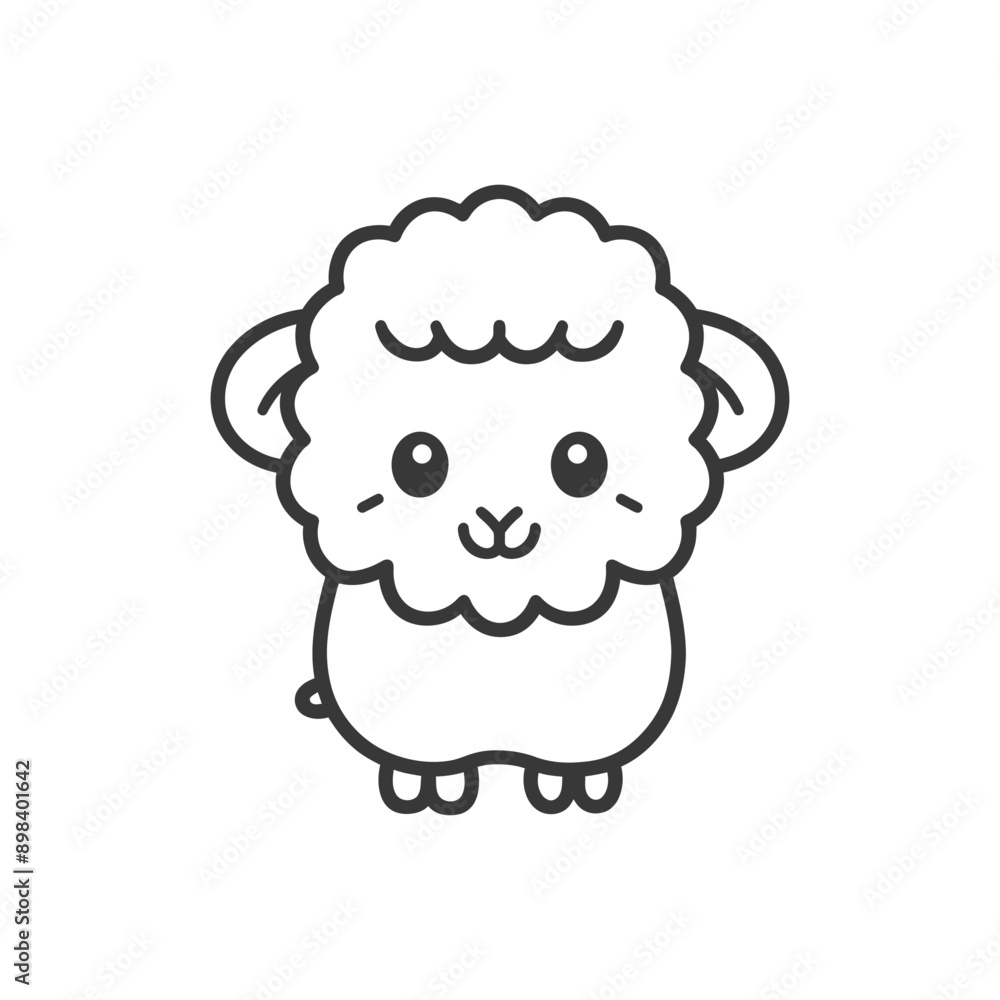 Cute Cartoon Sheep with Curly Fur and Big Eyes Cute Cartoon Sheep with Curly Fur and Big Eyes