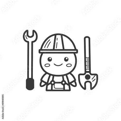 Cute Cartoon Construction Worker with Tools