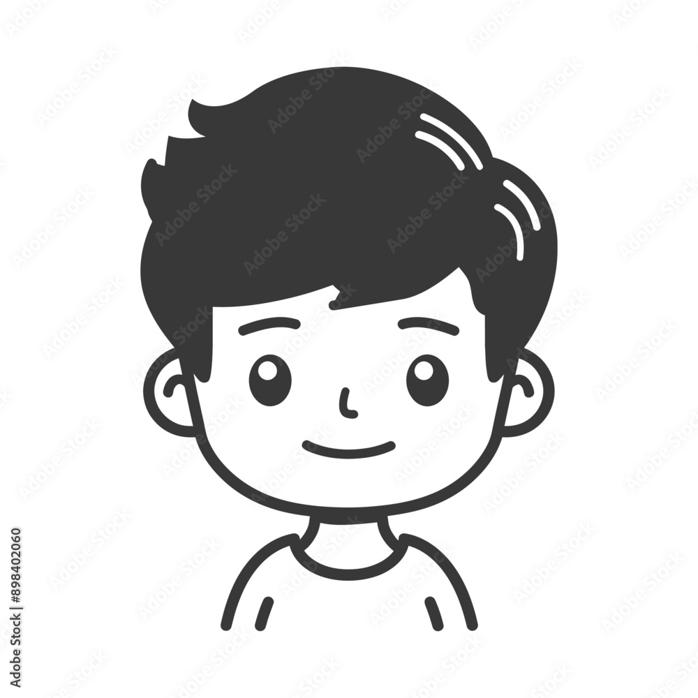 Cartoon Illustration of a Smiling Boy with Short Hair