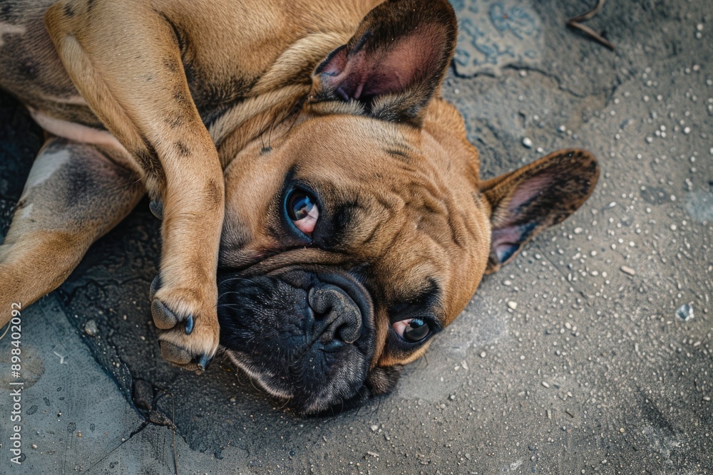 Cute dog laying down with tongue out. Cute dog laying down with tongue out.