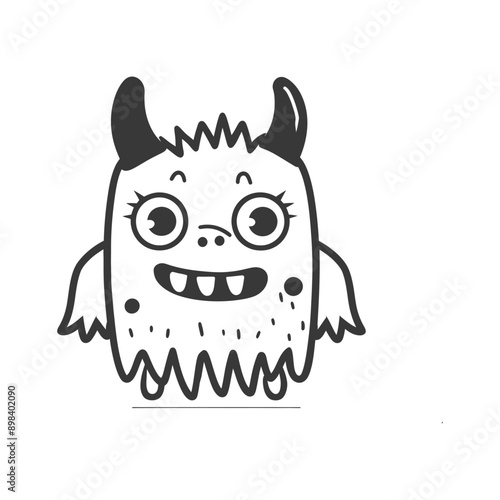 A cartoon monster with horns big eyes and a toothy grin