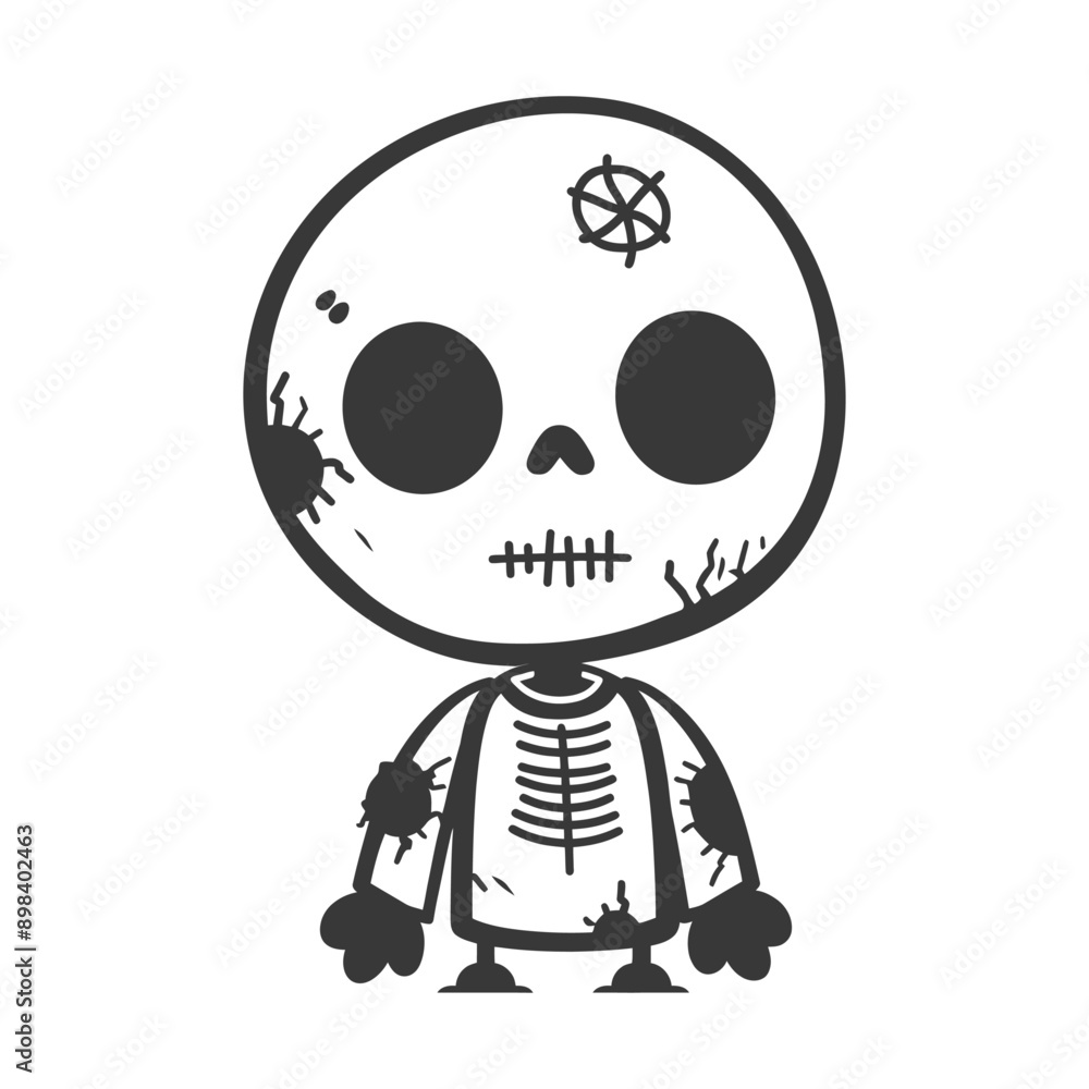 Fototapeta premium Cartoon Skeleton with Torn Clothing and Stitches