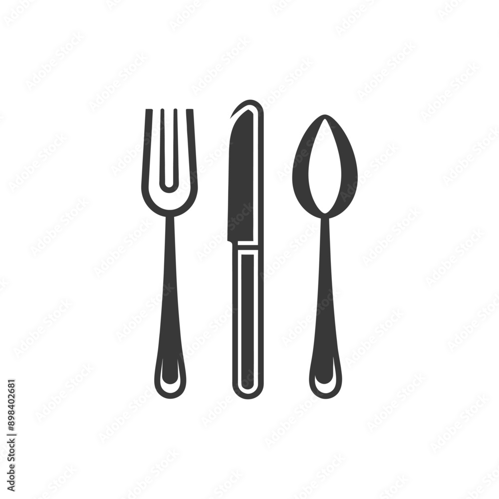 Black and White Silhouette of Fork Knife and Spoon Black and White Silhouette of Fork Knife and Spoon
