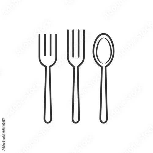 A line drawing of two forks and a spoon