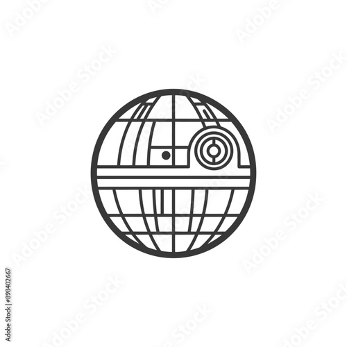Black and White Line Drawing of the Death Star
