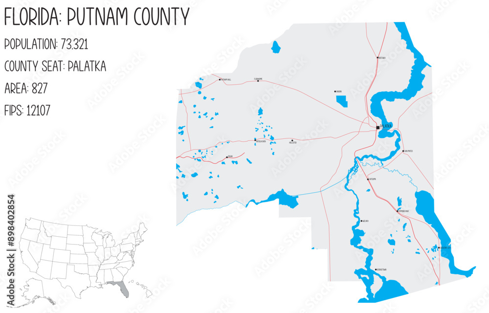 Large and detailed map of Putnam County in Florida, USA. Large and detailed map of Putnam County in Florida, USA.