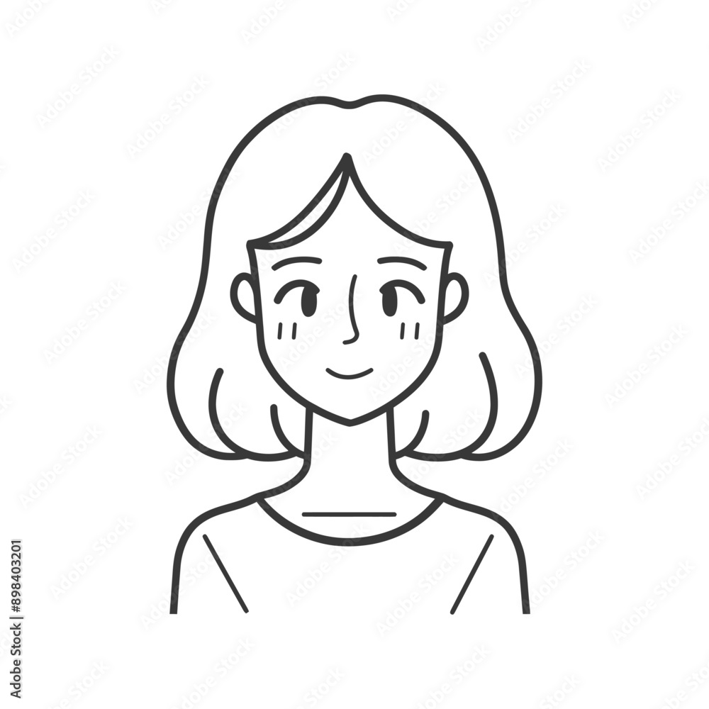 Obraz premium Line Drawing of a Woman with Short Hair Smiling