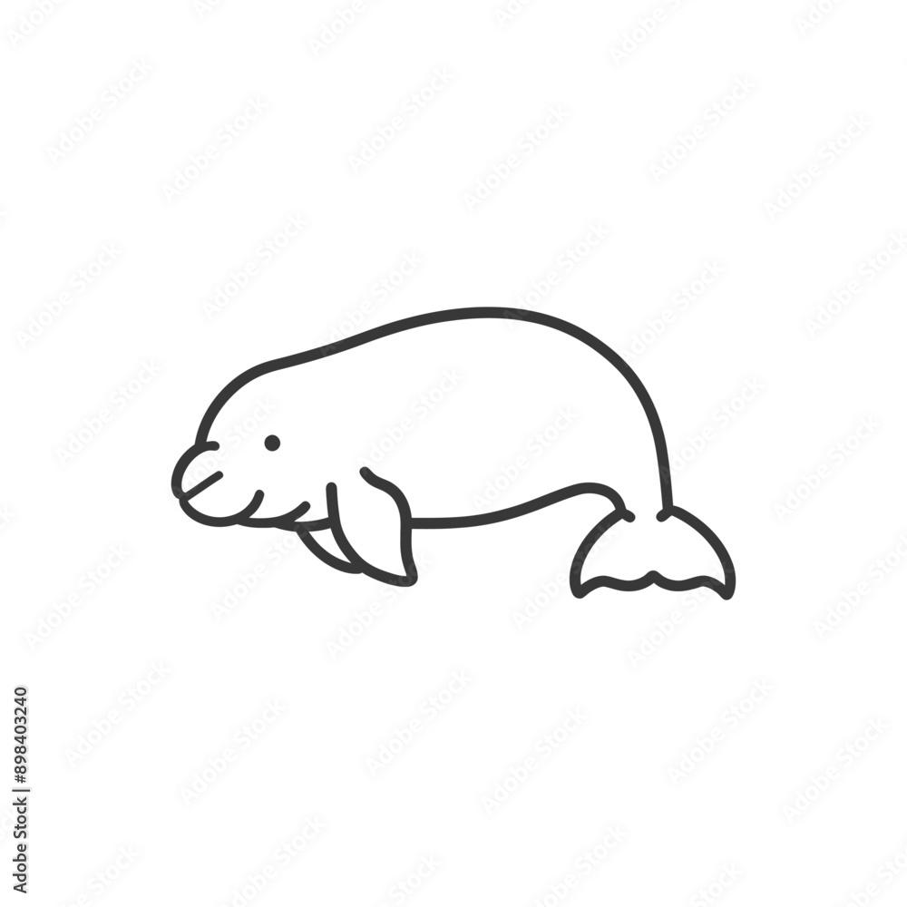 Line Drawing of a Dugong Swimming Line Drawing of a Dugong Swimming