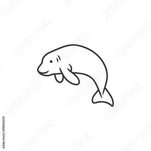 Line Drawing of a Manatee Swimming