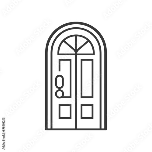 Arched Door With Double Doors and a Small Window