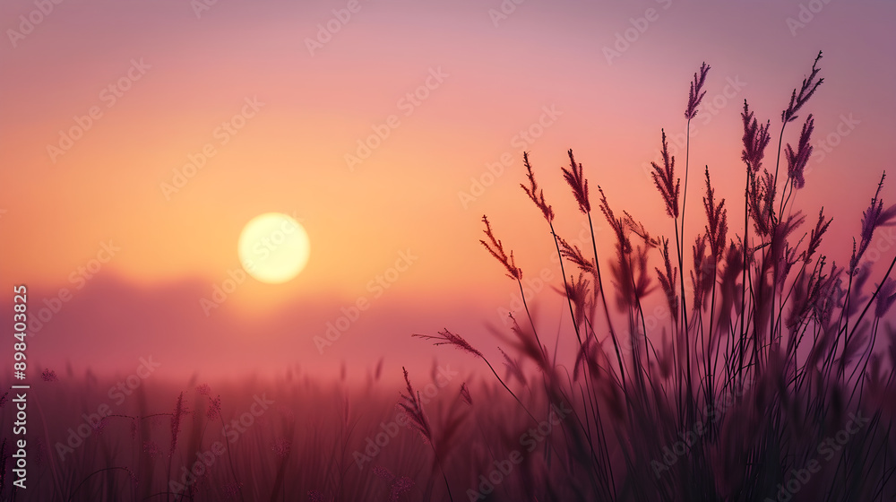 Sunset Serenity: Peaceful Silhouettes of Tall Grass Illuminated by a Tranquil Orange Sky Sunset Serenity: Peaceful Silhouettes of Tall Grass Illuminated by a Tranquil Orange Sky