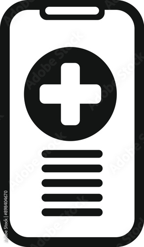 Medical app displaying a plus sign on a smartphone screen, symbolizing online healthcare services