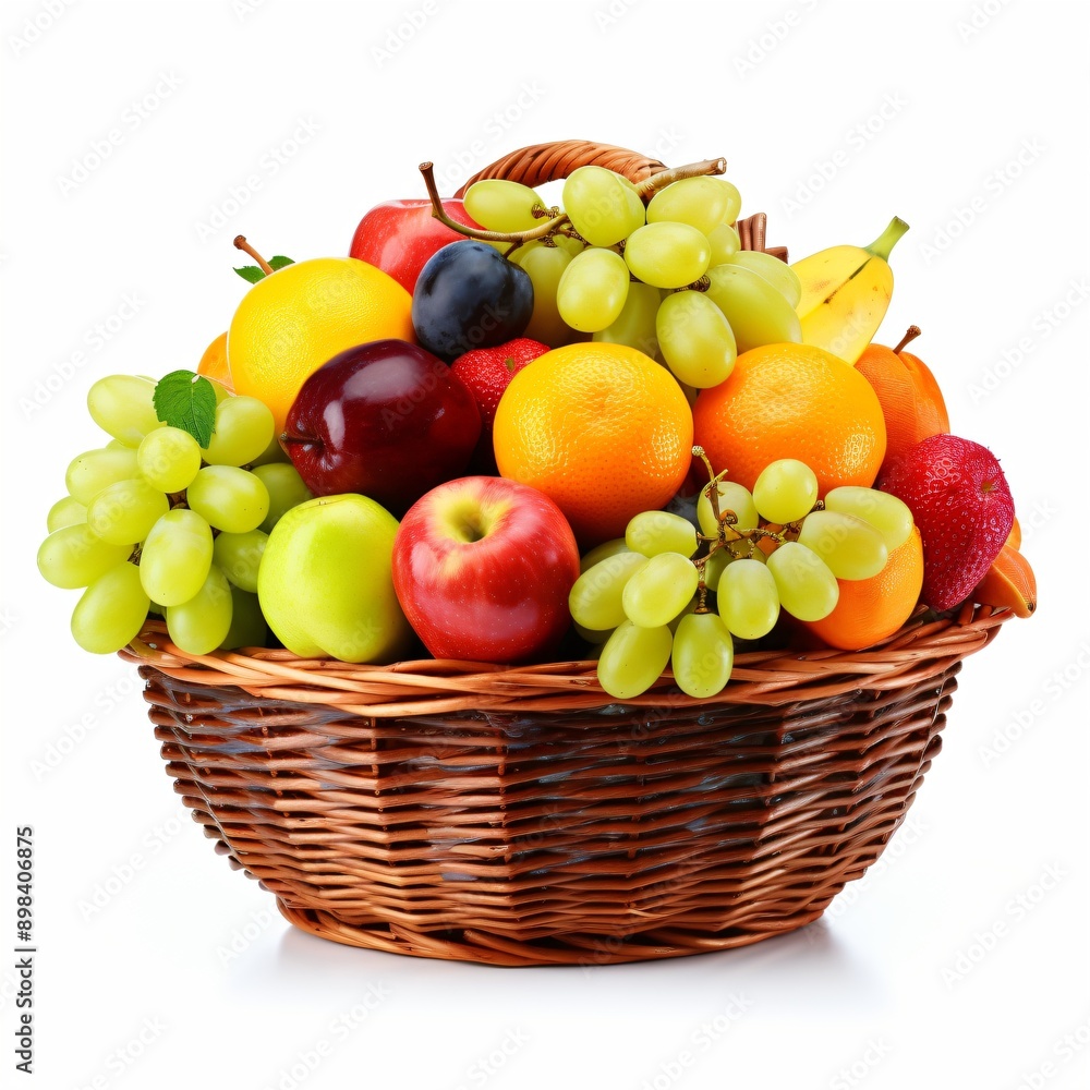 basket with fruits on white background basket with fruits on white background