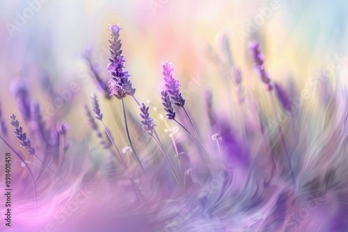 Lavender flowers in a field with a blurred background, showcasing the beauty of nature's purple blooms, Soft edges and blurred lines blending harmoniously, AI generated