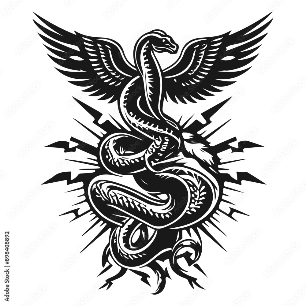 black tattoo design, snake and wing black tattoo design, snake and wing