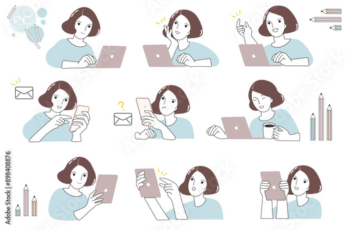 パソコンを操作する女性・スマホを操作する女性・タブレットを操作する女性