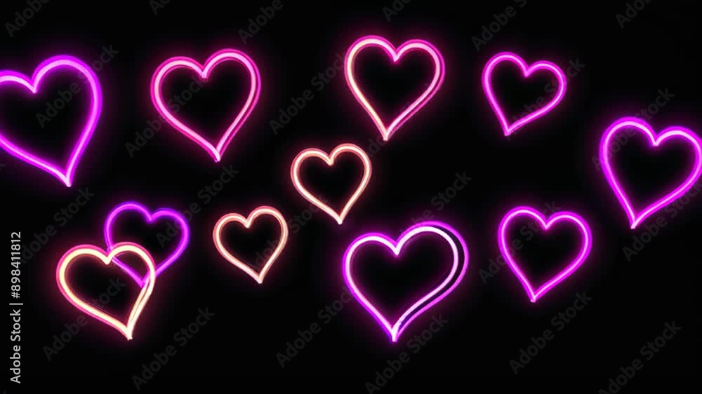 Neon hearts on dark background. Neon Animation Neon hearts on dark background. Neon Animation