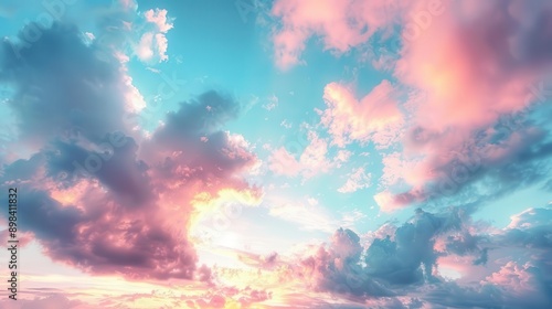 ethereal sky panorama with soft pastel hues blending seamlessly creating a dreamy atmosphere wispy clouds add depth and texture to the serene celestial landscape