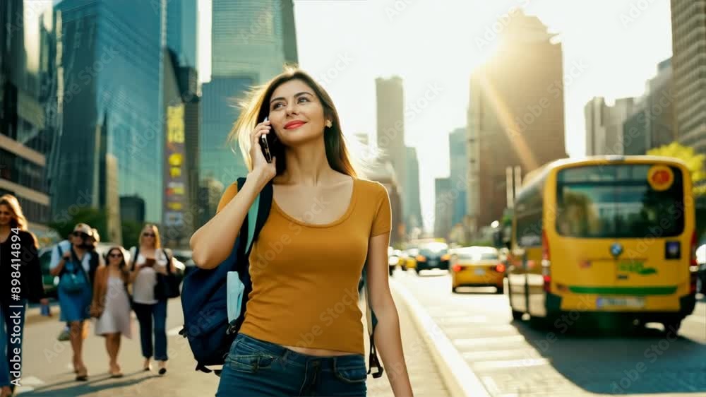Women talking on the phone and walking on the city. Women talking on the phone and walking on the city.