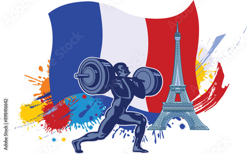 weightlifting sportsmen and France flag