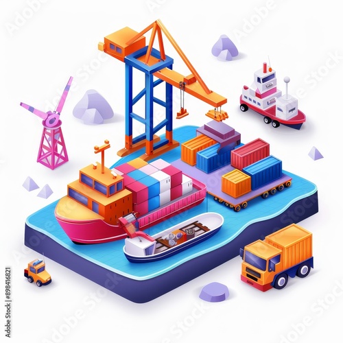 A blue and orange ship is docked at a port