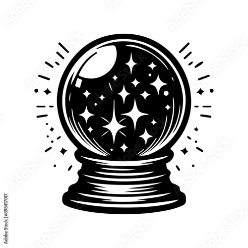 Mystical magic ball, crystal ball, witch ball, fortune telling, Magic Celestial Silhouette Tattoo design.