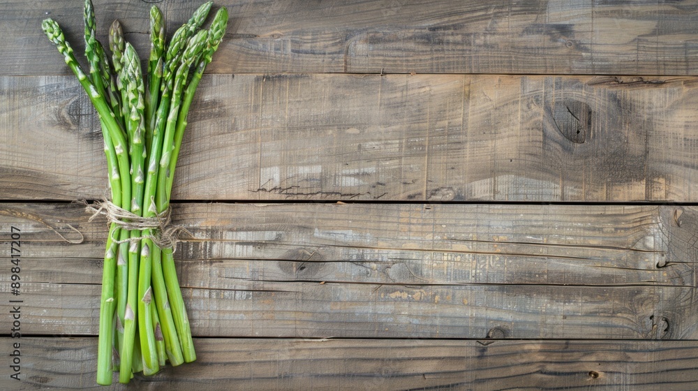 Top View Bunch of Asparagus on Wooden Table Top View Bunch of Asparagus on Wooden Table