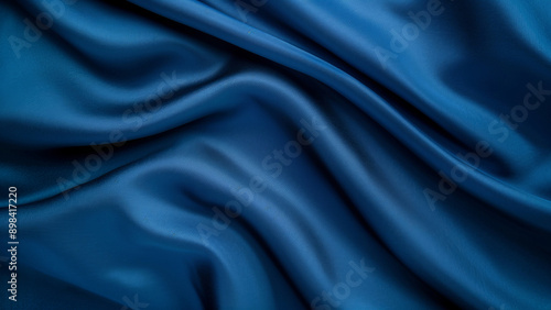 Luxurious Flowing Blue Silk Fabric Texture 8k Wallpaper Abstract Elegant Satin Material Background Richly Detailed Textile Design Fashion and Interior Decoration Concepts Serene Waves Deep Blue Colors