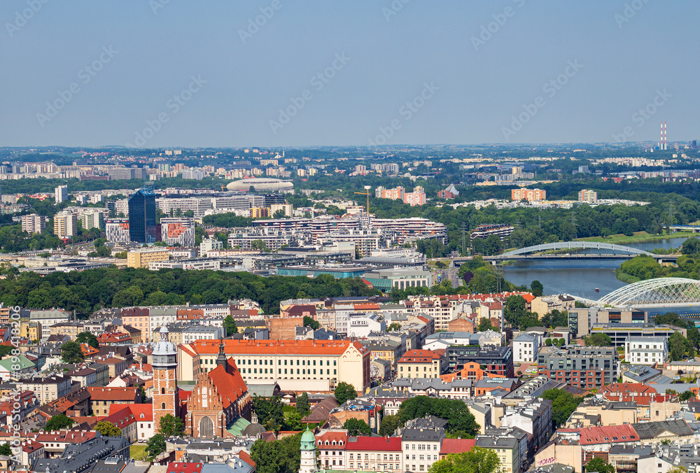 Corpus Christi Basilica in Krakow city, Poland. View from Balon Widokowy, observation viewing platform on tethered balloon Corpus Christi Basilica in Krakow city, Poland. View from Balon Widokowy, observation viewing platform on tethered balloon