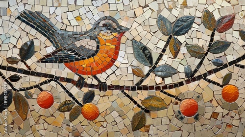 bird portrait made with mosiac with leafs 