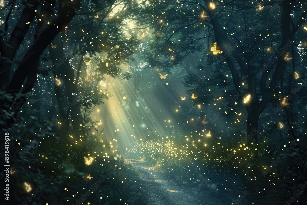 Sparkling fireflies creating a magical ambiance, AI generated Sparkling fireflies creating a magical ambiance, AI generated