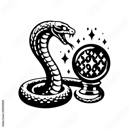 Mystical magic ball, crystal ball, witch ball, fortune telling, Magic Celestial Silhouette Tattoo design.
