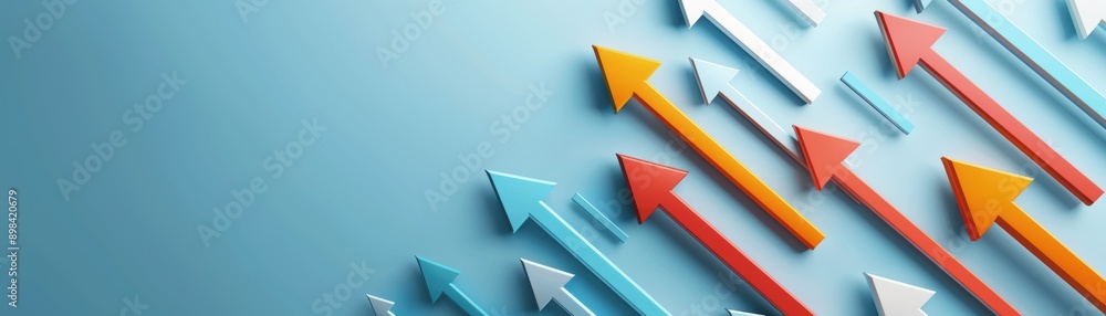 Dynamic illustration of colorful arrows directed upward, symbolizing progress, growth, and movement in a modern graphic style against a gradient background Dynamic illustration of colorful arrows directed upward, symbolizing progress, growth, and movement in a modern graphic style against a gradient background