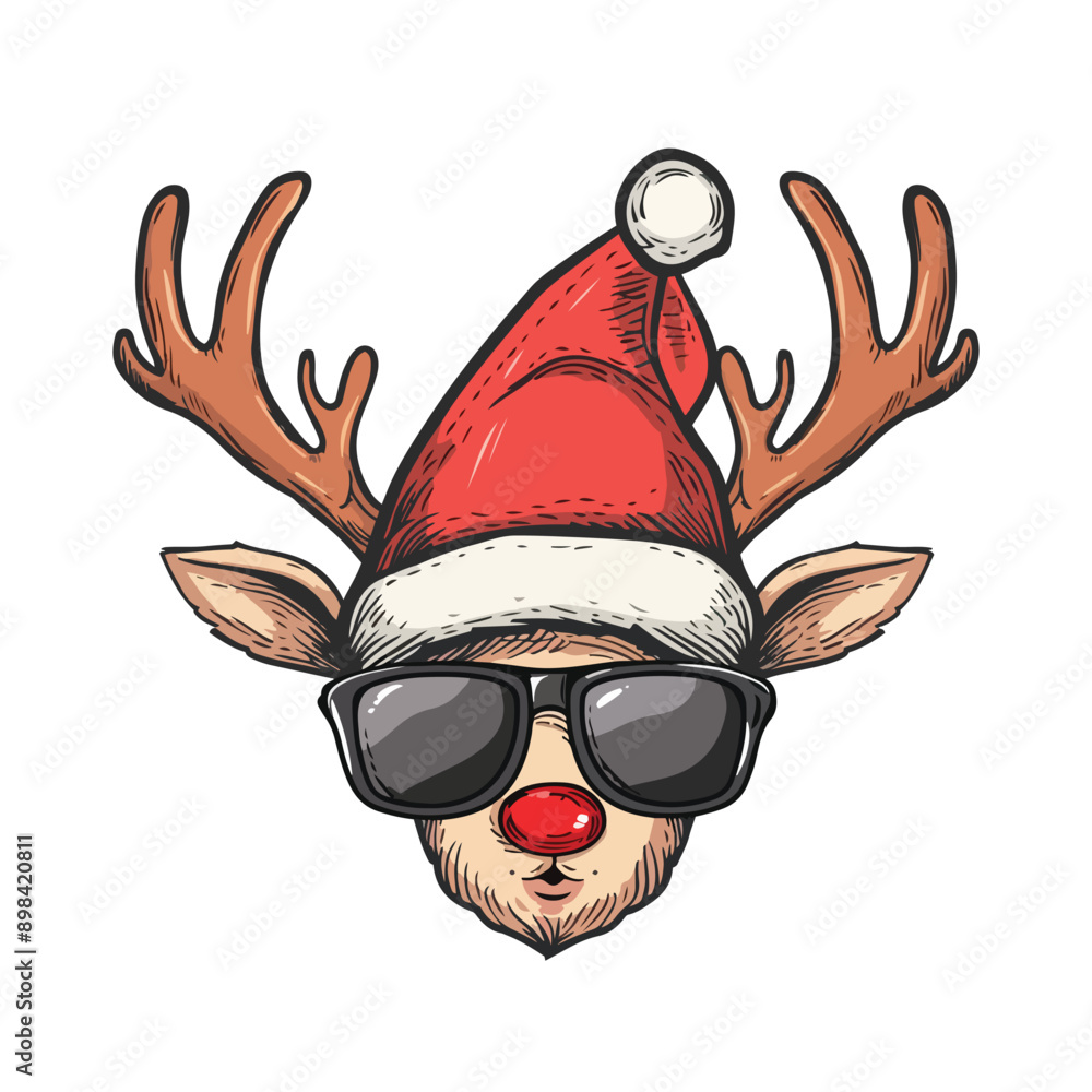 deer santa hat with sunglasses and santa hat on it deer santa hat with sunglasses and santa hat on it