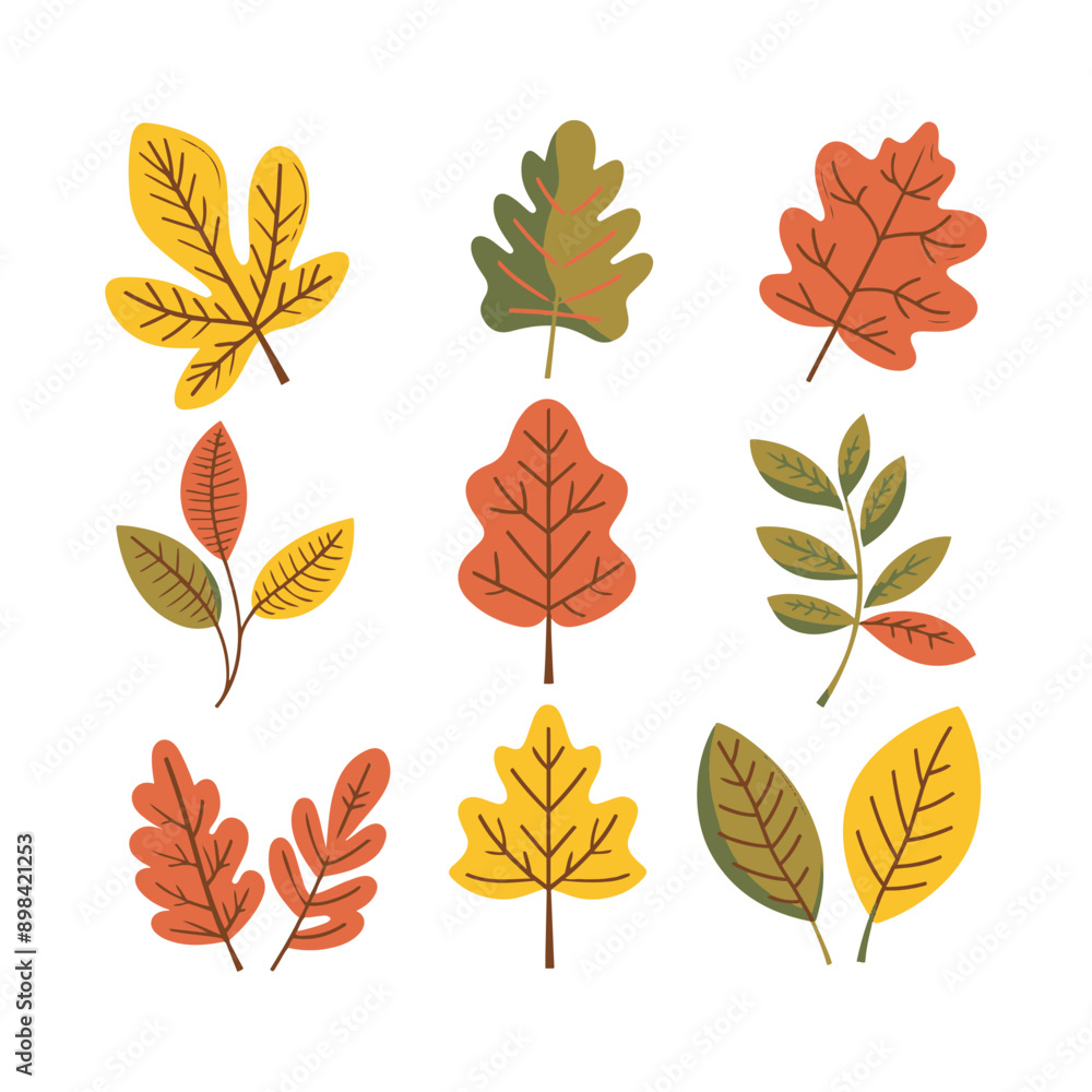 Set of autumn leaves and nuts Set of autumn leaves and nuts