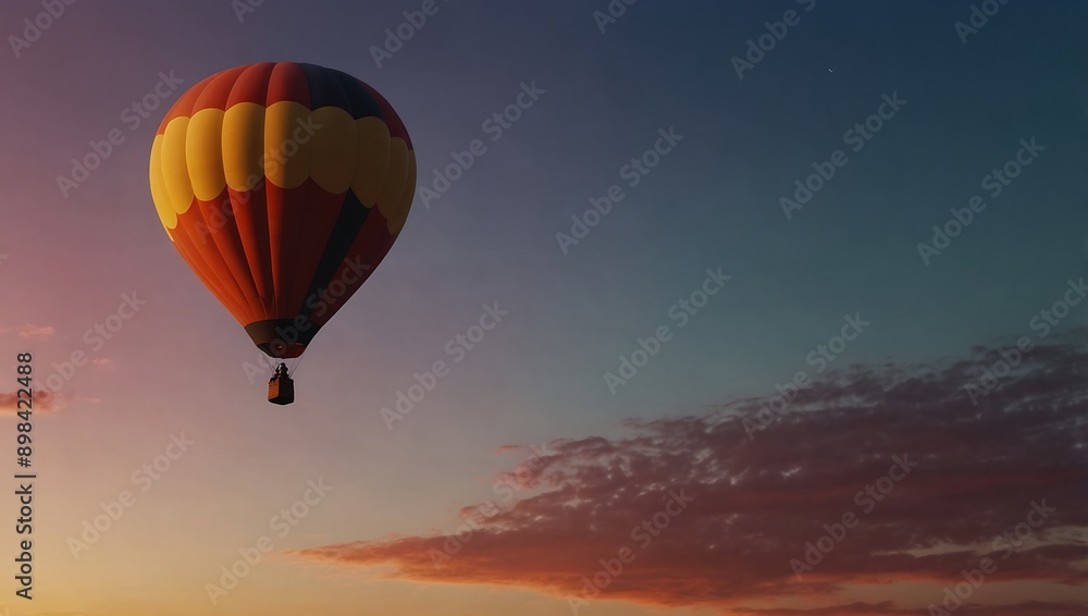 Fototapeta premium Gradient sky with a silhouette of a hot air balloon.