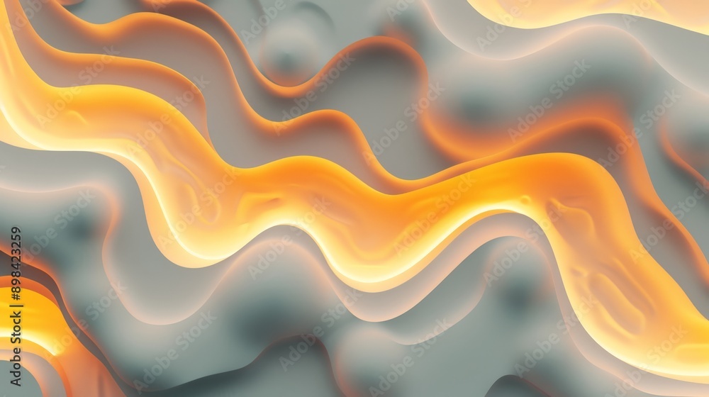 Abstract background with orange wavy shapes flowing on grey surface Abstract background with orange wavy shapes flowing on grey surface