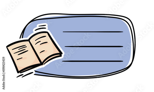 Bright school sticker with a school notebook and space for text. Simple vector label for notebook, textbook, diary. School, learning, education concept