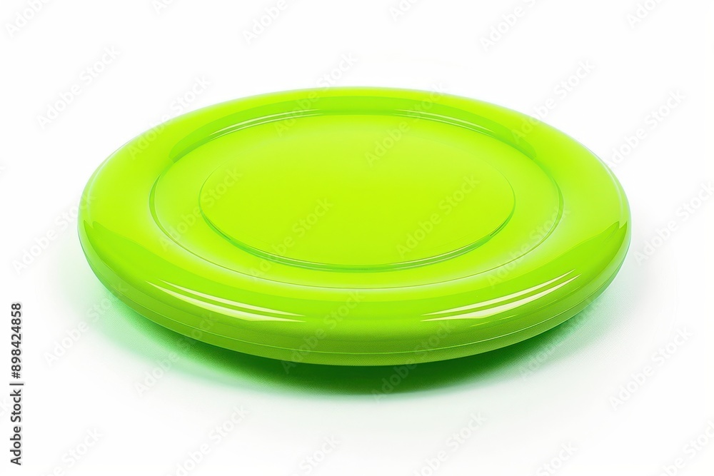 A neon green frisbee slightly tilted, isolated on a white background A neon green frisbee slightly tilted, isolated on a white background